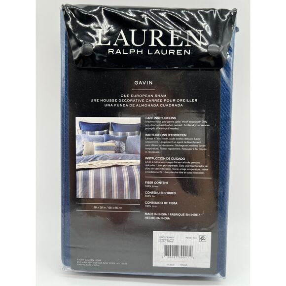 Ralph Lauren Gavin One European Sham Indigo Blue 26x26 NWT, - Picture 4 of 10